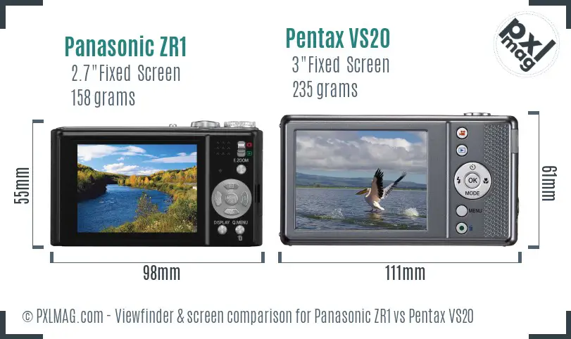Panasonic ZR1 vs Pentax VS20 Screen and Viewfinder comparison