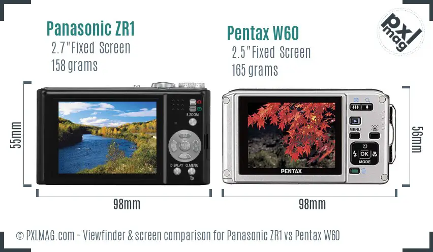 Panasonic ZR1 vs Pentax W60 Screen and Viewfinder comparison