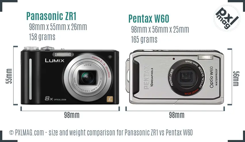 Panasonic ZR1 vs Pentax W60 size comparison