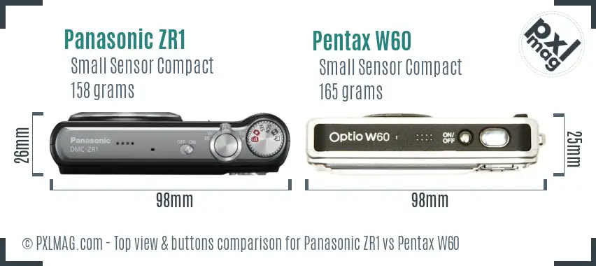 Panasonic ZR1 vs Pentax W60 top view buttons comparison