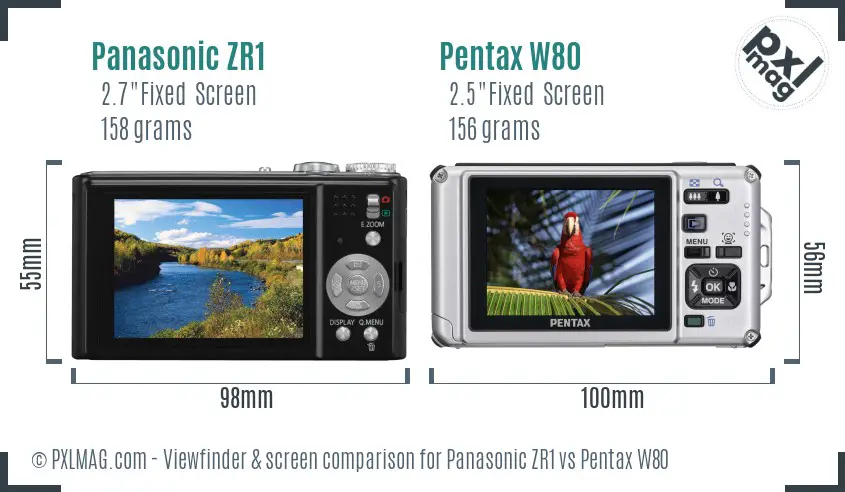 Panasonic ZR1 vs Pentax W80 Screen and Viewfinder comparison