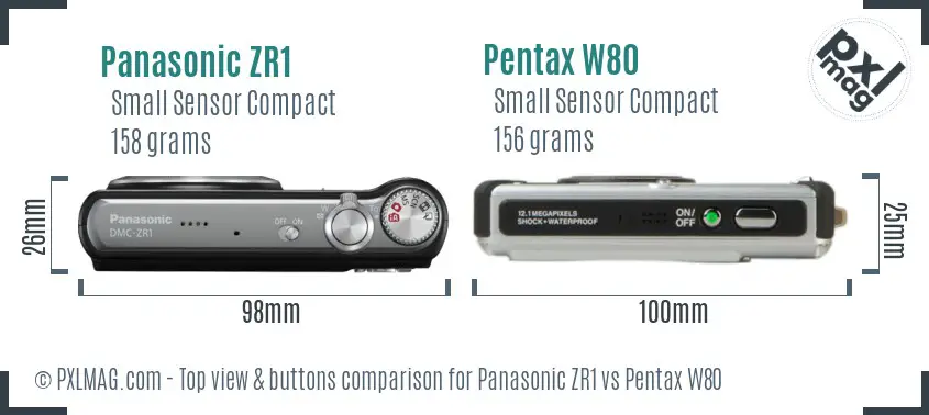 Panasonic ZR1 vs Pentax W80 top view buttons comparison
