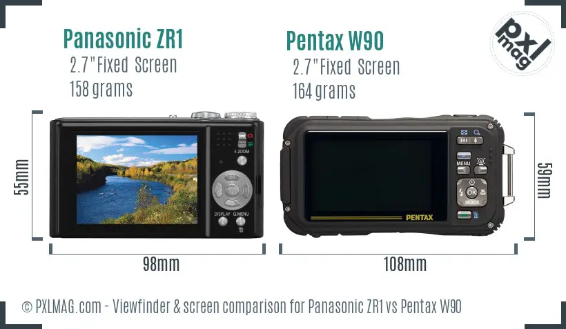 Panasonic ZR1 vs Pentax W90 Screen and Viewfinder comparison