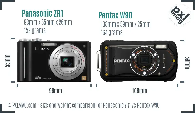 Panasonic ZR1 vs Pentax W90 size comparison