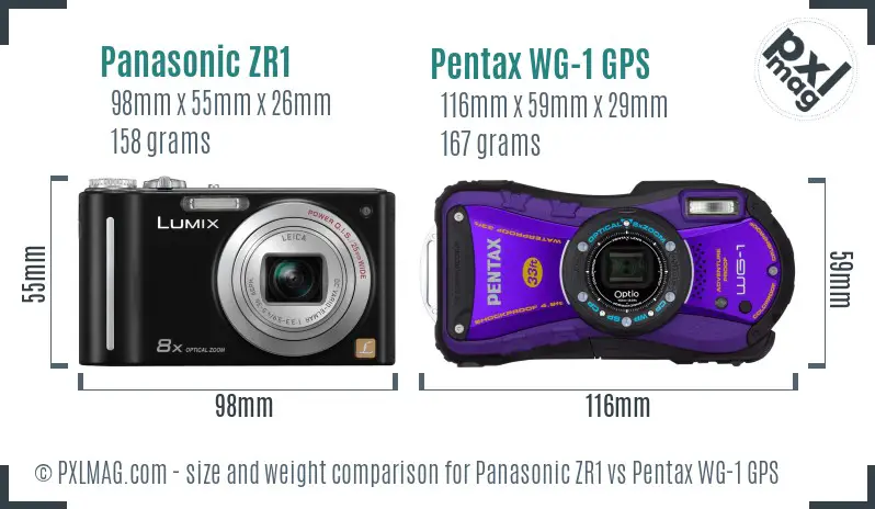 Panasonic ZR1 vs Pentax WG-1 GPS size comparison