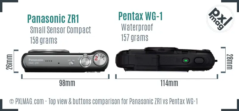 Panasonic ZR1 vs Pentax WG-1 top view buttons comparison