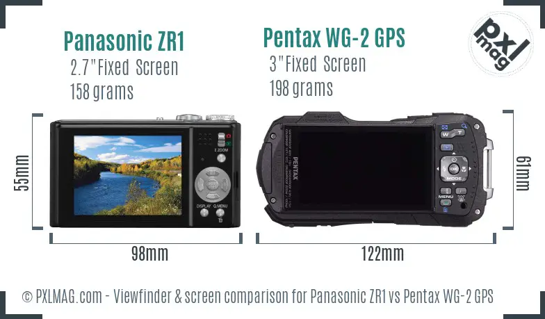 Panasonic ZR1 vs Pentax WG-2 GPS Screen and Viewfinder comparison