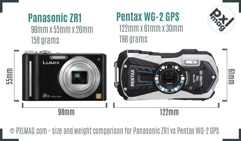 Panasonic ZR1 vs Pentax WG-2 GPS size comparison