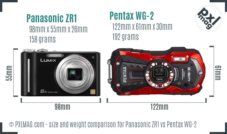 Panasonic ZR1 vs Pentax WG-2 size comparison