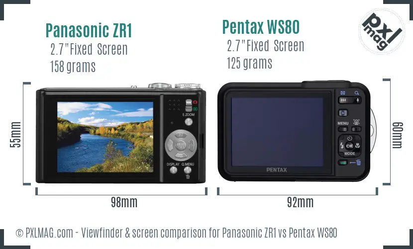 Panasonic ZR1 vs Pentax WS80 Screen and Viewfinder comparison