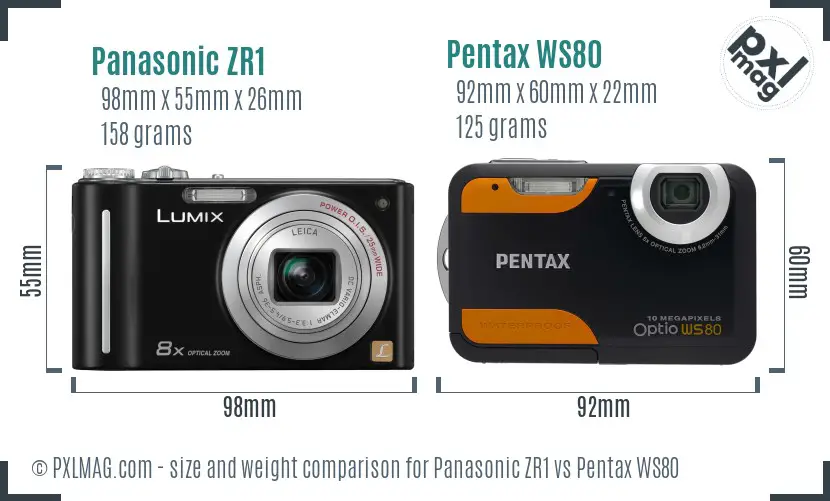Panasonic ZR1 vs Pentax WS80 size comparison