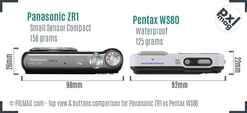 Panasonic ZR1 vs Pentax WS80 top view buttons comparison