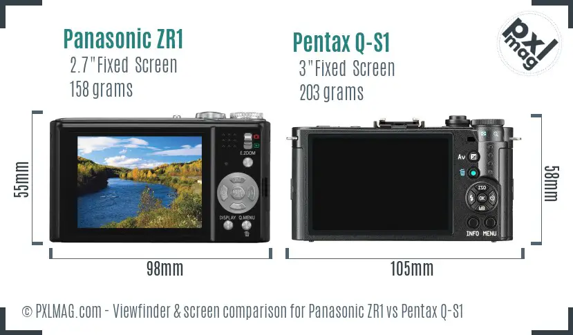 Panasonic ZR1 vs Pentax Q-S1 Screen and Viewfinder comparison