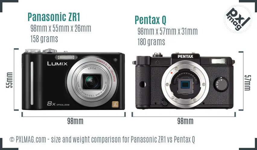 Panasonic ZR1 vs Pentax Q size comparison