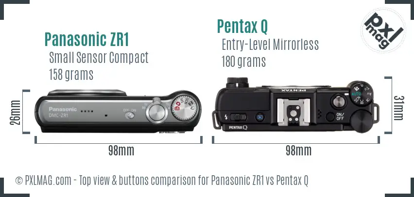 Panasonic ZR1 vs Pentax Q top view buttons comparison