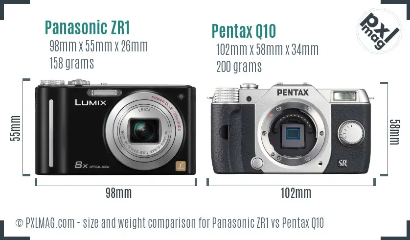 Panasonic ZR1 vs Pentax Q10 size comparison