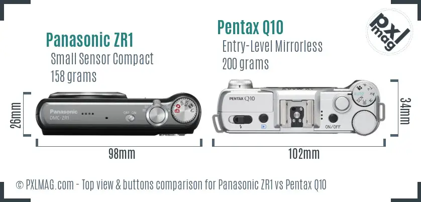 Panasonic ZR1 vs Pentax Q10 top view buttons comparison