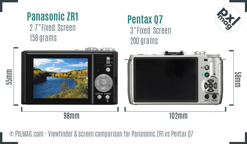 Panasonic ZR1 vs Pentax Q7 Screen and Viewfinder comparison