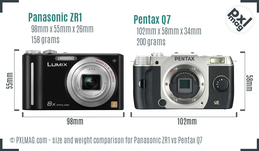 Panasonic ZR1 vs Pentax Q7 size comparison