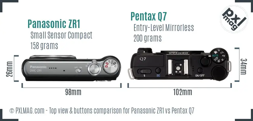 Panasonic ZR1 vs Pentax Q7 top view buttons comparison