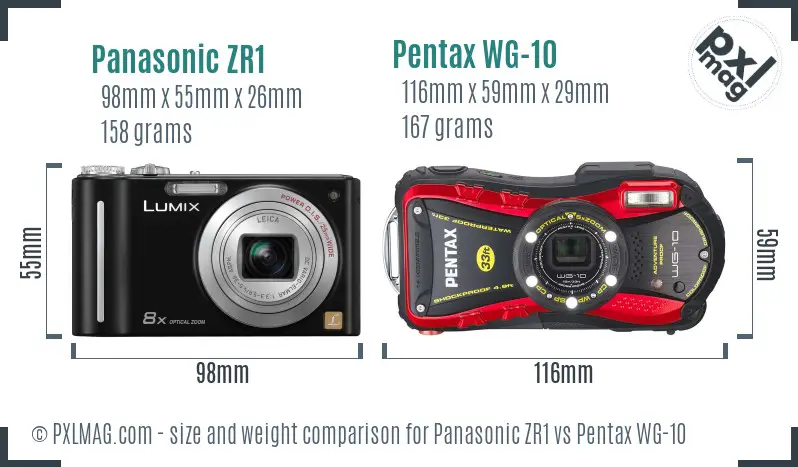 Panasonic ZR1 vs Pentax WG-10 size comparison Panasonic ZR1 vs Pentax WG-10 size comparison