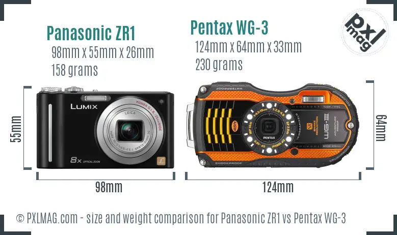 Panasonic ZR1 vs Pentax WG-3 size comparison