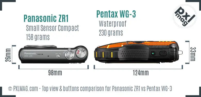 Panasonic ZR1 vs Pentax WG-3 top view buttons comparison