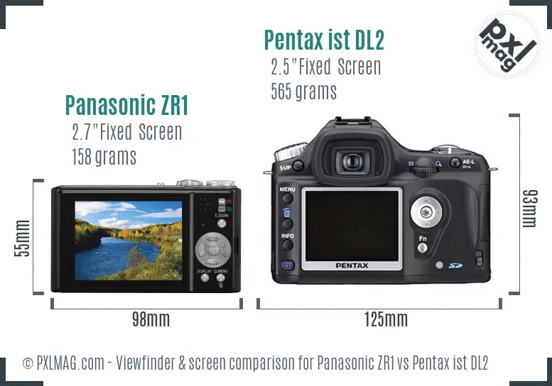 Panasonic ZR1 vs Pentax ist DL2 Screen and Viewfinder comparison