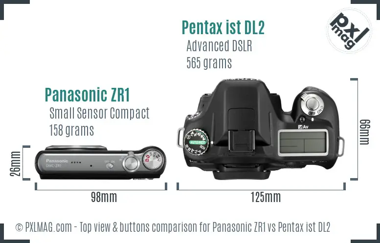 Panasonic ZR1 vs Pentax ist DL2 top view buttons comparison