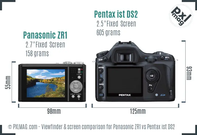 Panasonic ZR1 vs Pentax ist DS2 Screen and Viewfinder comparison