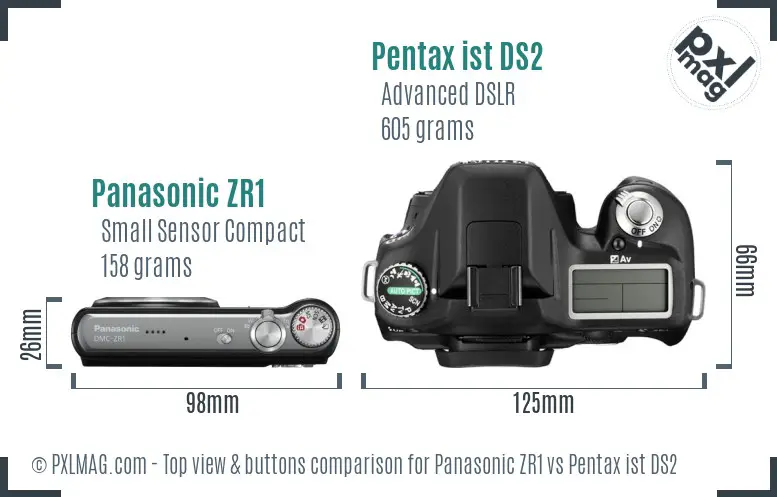 Panasonic ZR1 vs Pentax ist DS2 top view buttons comparison