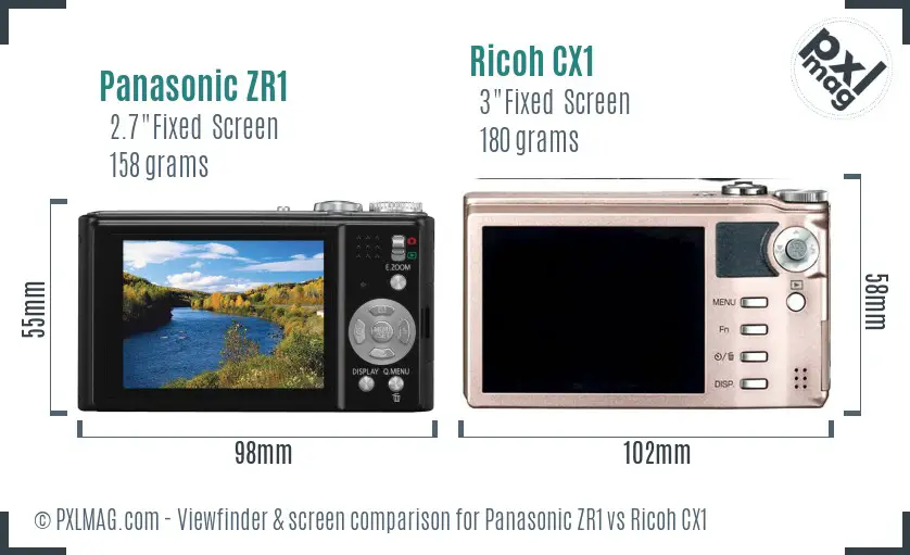 Panasonic ZR1 vs Ricoh CX1 Screen and Viewfinder comparison Panasonic ZR1 vs Ricoh CX1 Screen and Viewfinder comparison