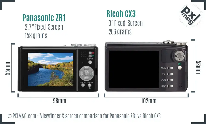 Panasonic ZR1 vs Ricoh CX3 Screen and Viewfinder comparison