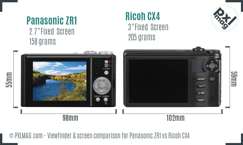 Panasonic ZR1 vs Ricoh CX4 Screen and Viewfinder comparison