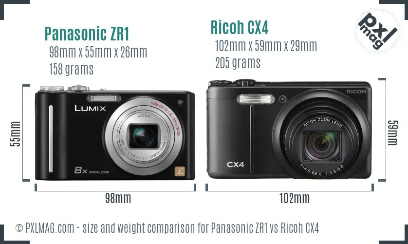 Panasonic ZR1 vs Ricoh CX4 size comparison
