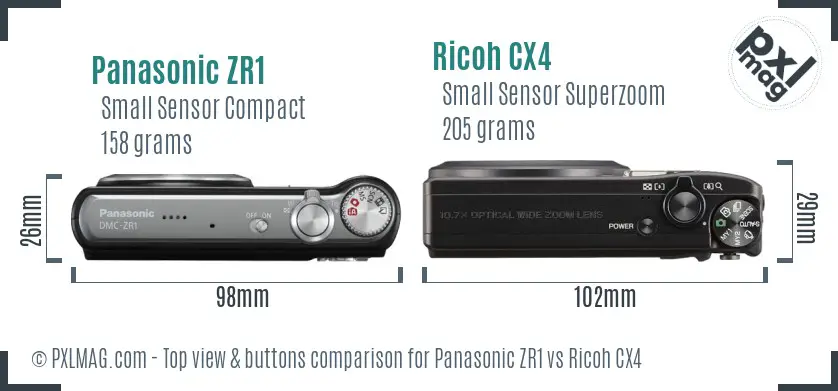 Panasonic ZR1 vs Ricoh CX4 top view buttons comparison