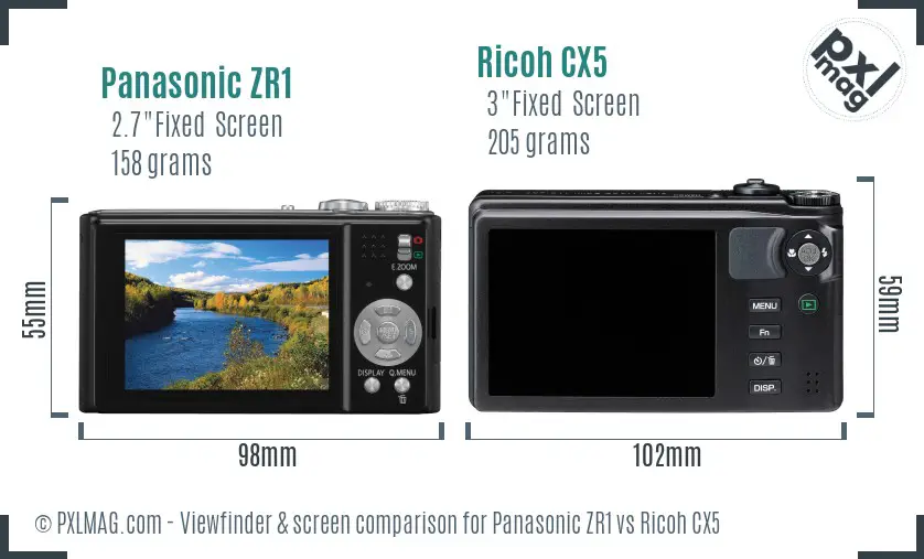 Panasonic ZR1 vs Ricoh CX5 Screen and Viewfinder comparison