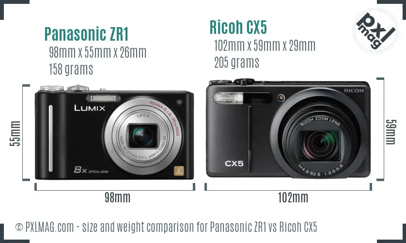 Panasonic ZR1 vs Ricoh CX5 size comparison