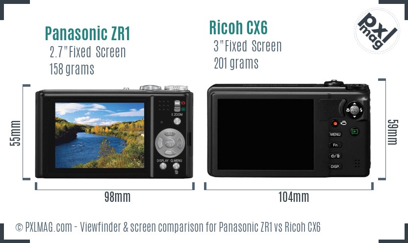 Panasonic ZR1 vs Ricoh CX6 Screen and Viewfinder comparison