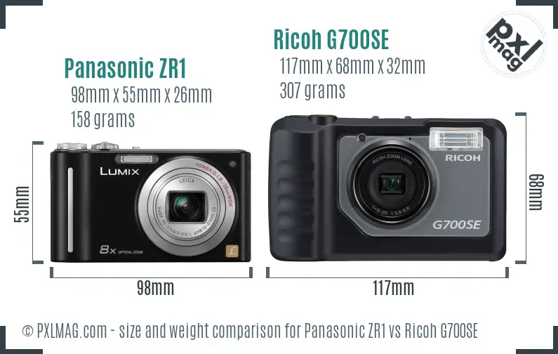 Panasonic ZR1 vs Ricoh G700SE size comparison