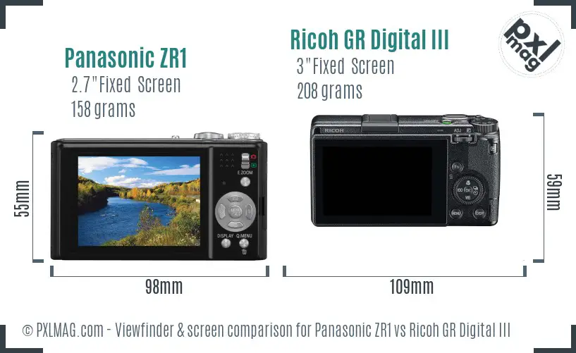 Panasonic ZR1 vs Ricoh GR Digital III Screen and Viewfinder comparison