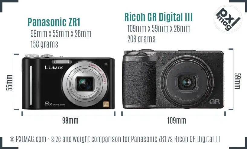 Panasonic ZR1 vs Ricoh GR Digital III size comparison