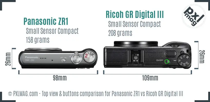 Panasonic ZR1 vs Ricoh GR Digital III top view buttons comparison