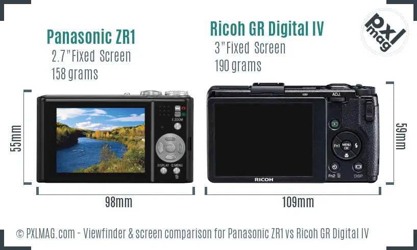Panasonic ZR1 vs Ricoh GR Digital IV Screen and Viewfinder comparison