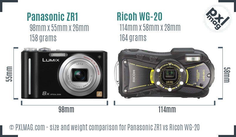 Panasonic ZR1 vs Ricoh WG-20 size comparison Panasonic ZR1 vs Ricoh WG-20 size comparison
