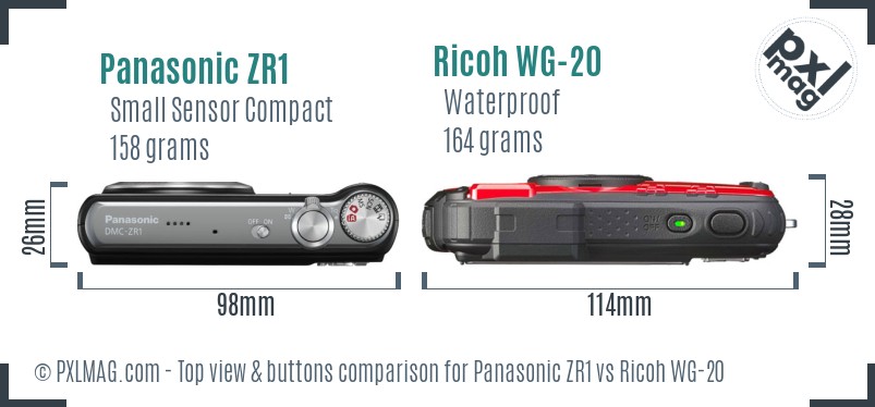 Panasonic ZR1 vs Ricoh WG-20 top view buttons comparison
