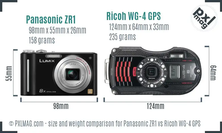 Panasonic ZR1 vs Ricoh WG-4 GPS size comparison