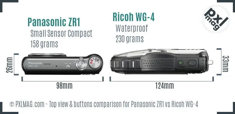 Panasonic ZR1 vs Ricoh WG-4 top view buttons comparison