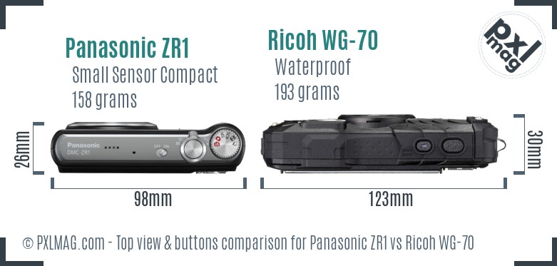 Panasonic ZR1 vs Ricoh WG-70 top view buttons comparison