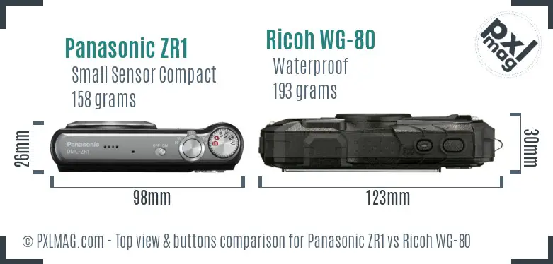 Panasonic ZR1 vs Ricoh WG-80 top view buttons comparison